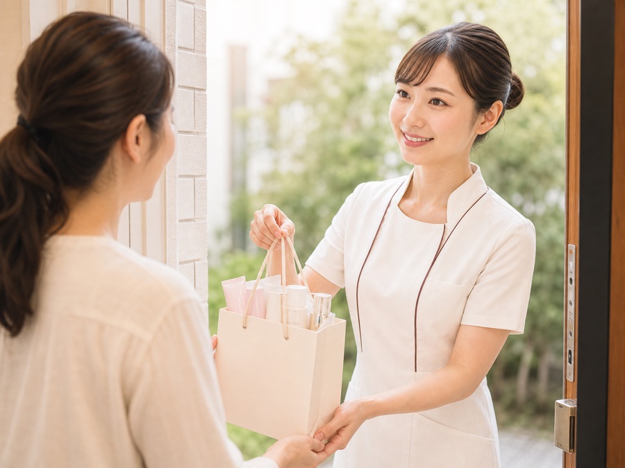 商品を自宅へお届けする様子